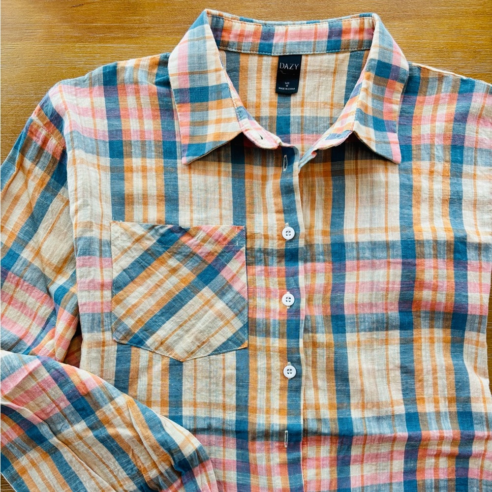 Dazy Multicolor Plaid Button-Up Shirt